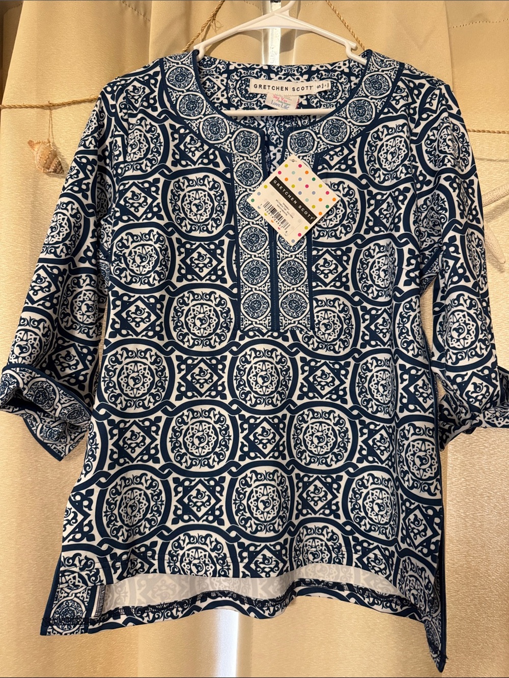 Gretchen Scott Navy and White Splitneck Sultan Tunic